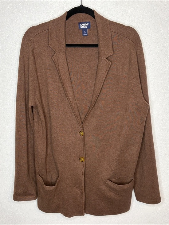 Lands' End Jackets & Blazers - Lands End Brown Classic Knit 2 Button Blazer Cardigan Size Large (14/16)